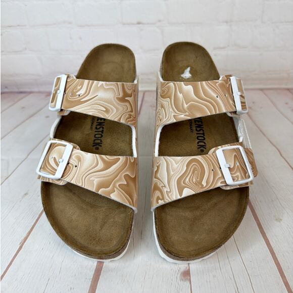 Birkenstock Arizona Birko Flor Marbletwirl Beige/Tan Sandals M Size 7/W Size 9 - Picture 6 of 10